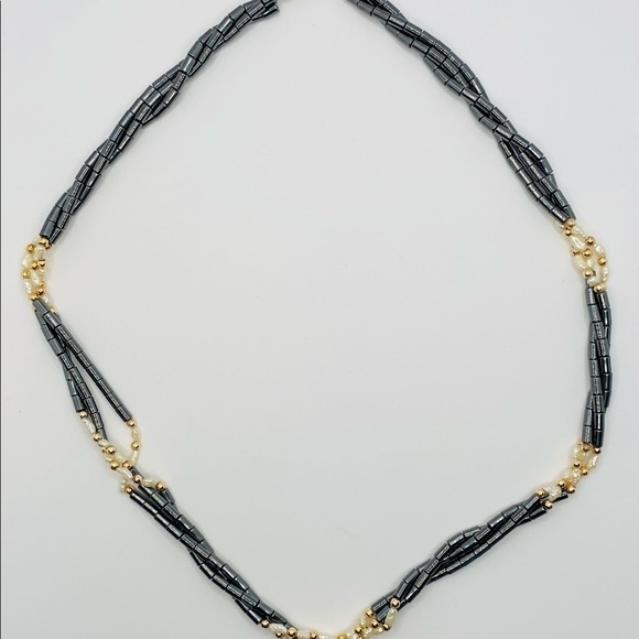 Necklace Hematite Beads & Freshwater Pearl 23” - Picture 5 of 7